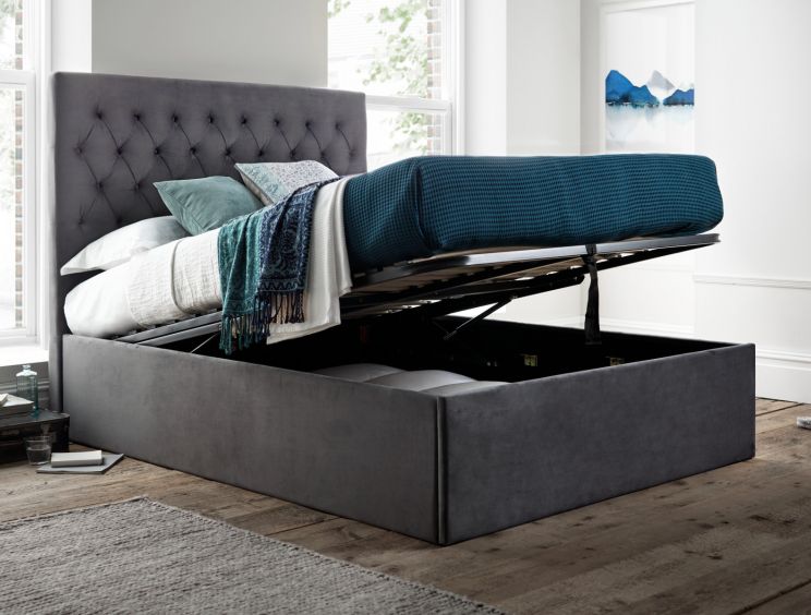 Maxi Charcoal Velvet Upholstered, Ultimate Storage Bed King Size