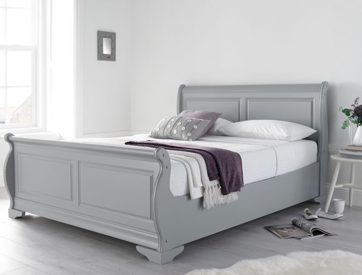 Louie Wooden Sleigh Bed Grey Time4sleep, White Wooden Sleigh Bed King Size