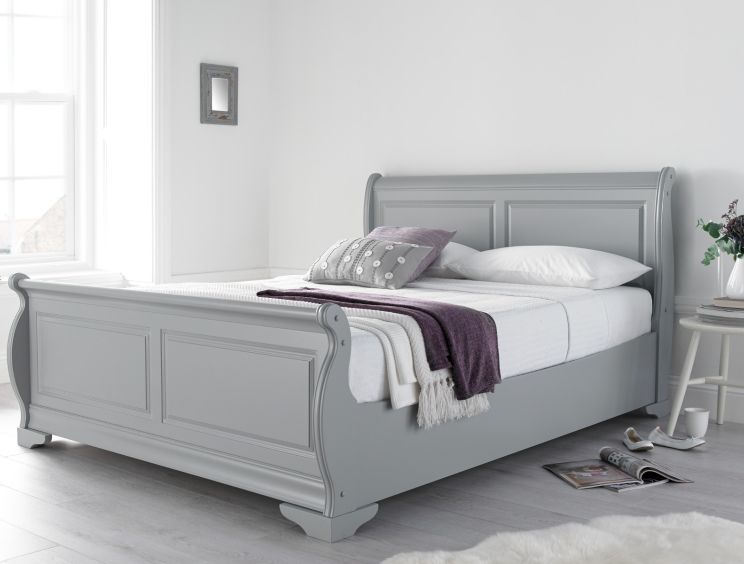 Louie Wooden Sleigh Bed Grey