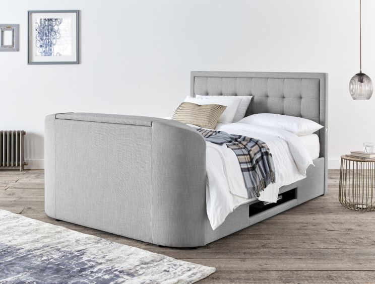 Carmel Ottoman Mid Grey Upholstered King Size TV Bed Frame
