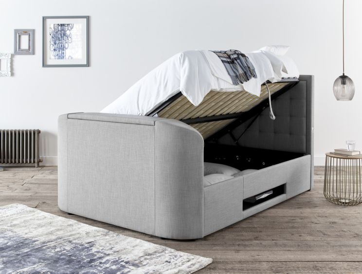 Carmel Ottoman Mid Grey Upholstered King Size TV Bed Frame