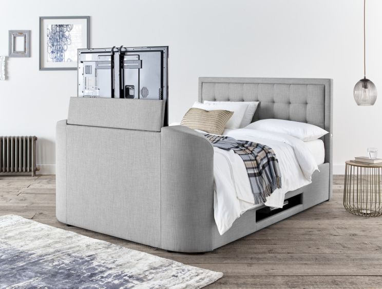 Carmel Ottoman Mid Grey Upholstered King Size TV Bed Frame