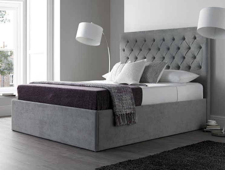 Maxi Steel Grey Upholstered Ottoman, Grey Upholstered Ottoman Bed King Size