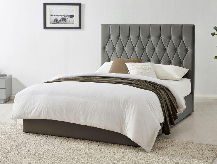 Waldorf Dark Grey Velvet Upholstered Ottoman Storage Bed Frame