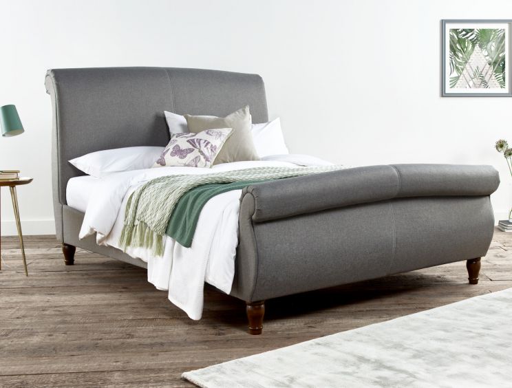 Hartford Fossil Grey Upholstered King, Fabric Sleigh Bed Frame