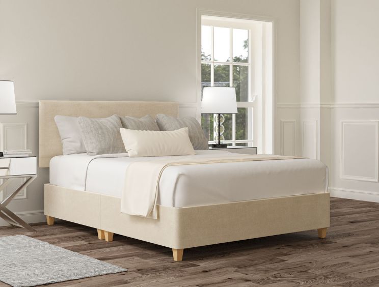 Henley Naples Cream Upholstered Single Headboard and Shallow Base On Legs