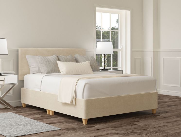 Henley Naples Cream Upholstered King Size Headboard and Shallow Base On Legs