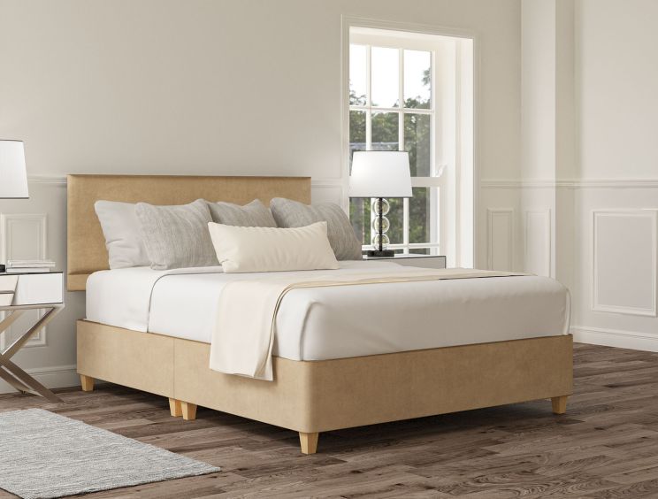 Henley Plush Mink Upholstered Single Headboard and Shallow Base On Legs