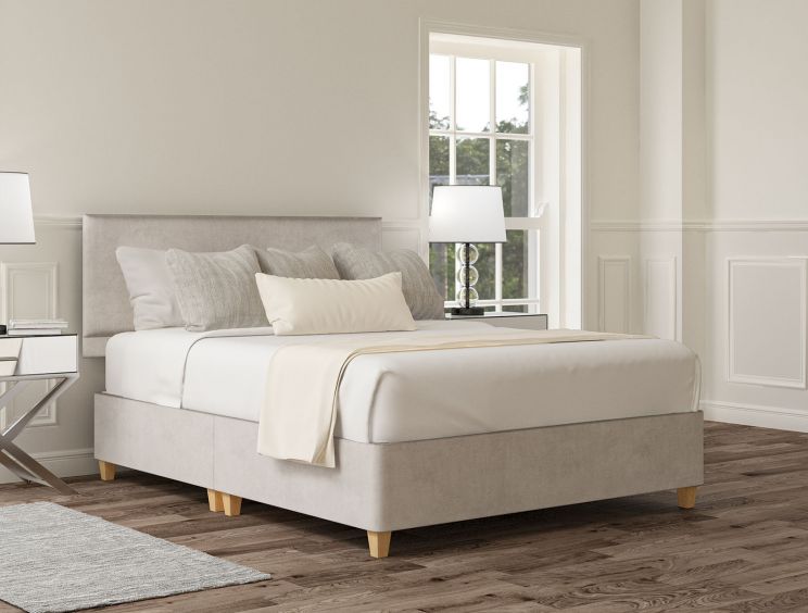 Henley Plush Silver Upholstered Super King Size Headboard and Shallow Base On Legs