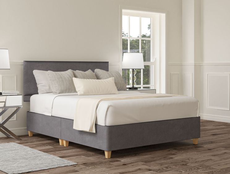 Henley Plush Steel Upholstered Single Headboard and Shallow Base On Legs