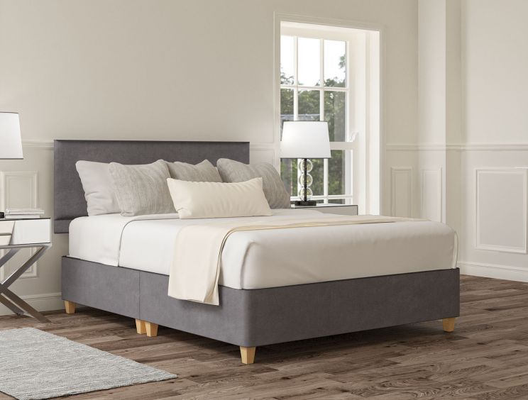 Henley Plush Steel Upholstered Compact Double Headboard and Shallow Base On Legs