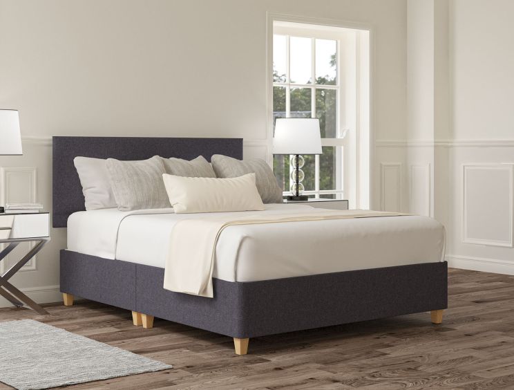 Henley Siera Denim Upholstered Compact Double Headboard and Shallow Base On Legs