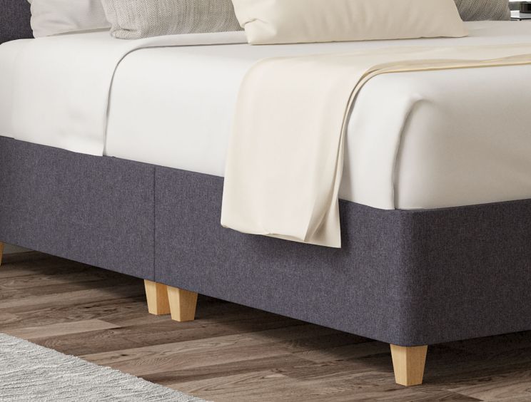 Henley Siera Denim Upholstered Compact Double Headboard and Shallow Base On Legs