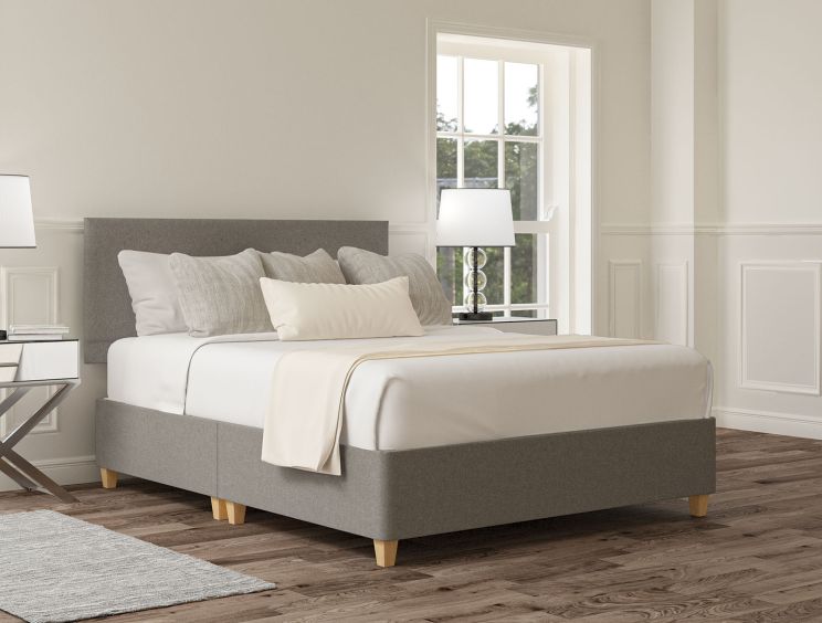 Henley Siera Silver Upholstered Compact Double Headboard and Shallow Base On Legs