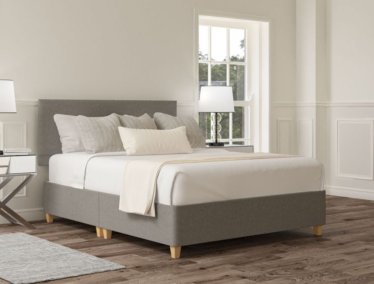 Henley Siera Silver Upholstered Double Headboard and Shallow Base On Legs
