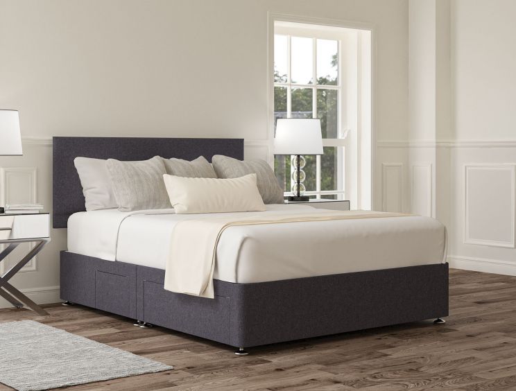 Henley Siera Denim Upholstered Compact Double Headboard and Continental 2+2 Drawer Base