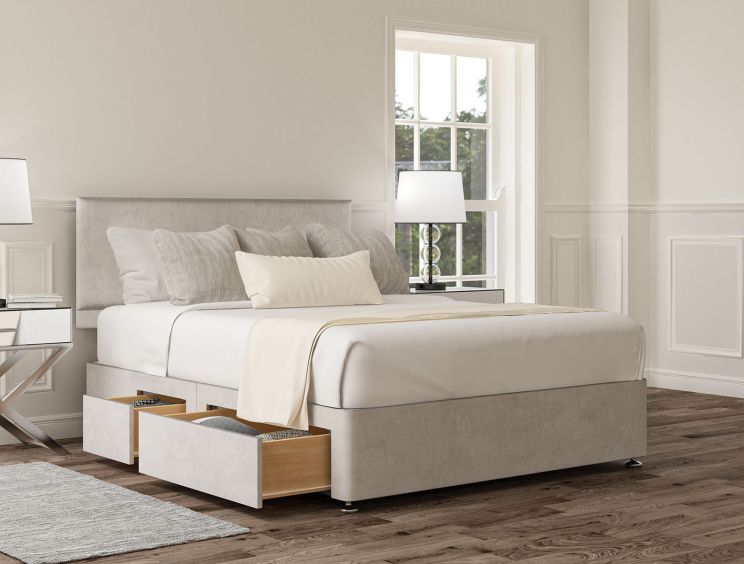 Henley Plush Silver Upholstered Super King Size Headboard and Continental 2+2 Drawer Base
