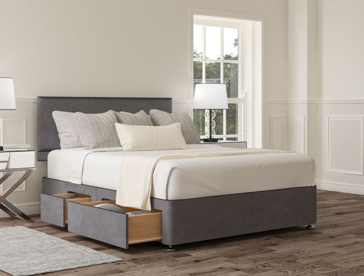 Henley Plush Steel Upholstered Compact Double Headboard and Continental 2+2 Drawer Base
