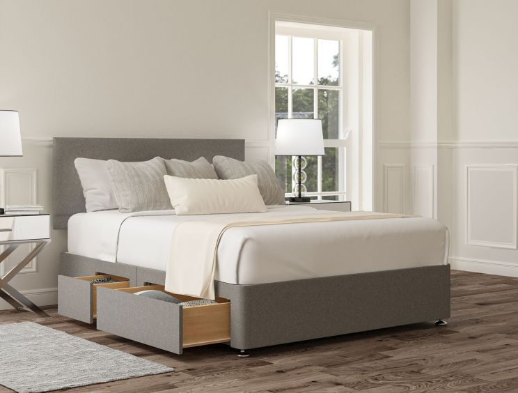 Henley Siera Silver Upholstered Compact Double Headboard and Continental 2+2 Drawer Base