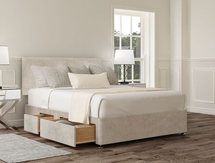 Henley Verona Silver Upholstered King Size Headboard and Continental 2+2 Drawer Base