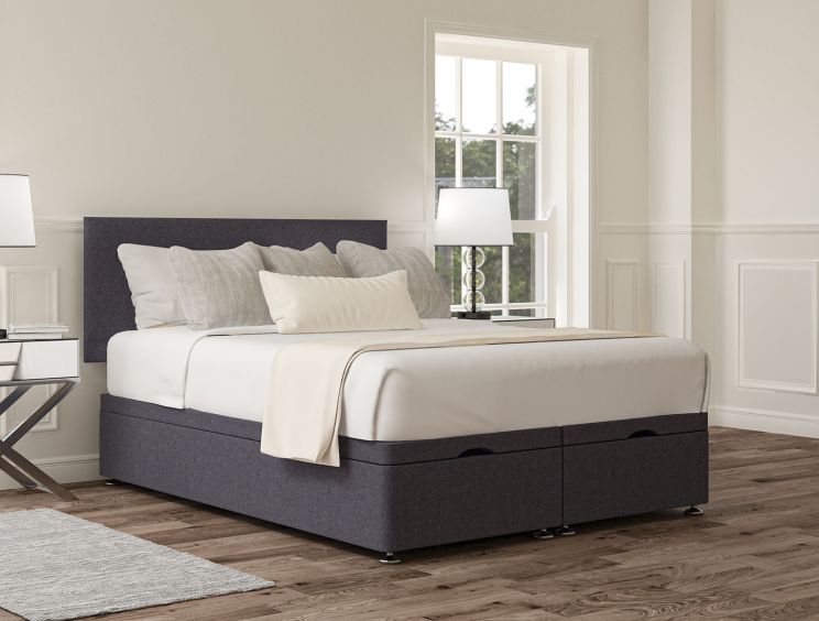 Henley Siera Denim Upholstered Compact Double Headboard and end Lift Ottoman Base