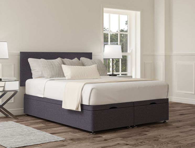 Henley Siera Denim Upholstered Single Headboard and end Lift Ottoman Base