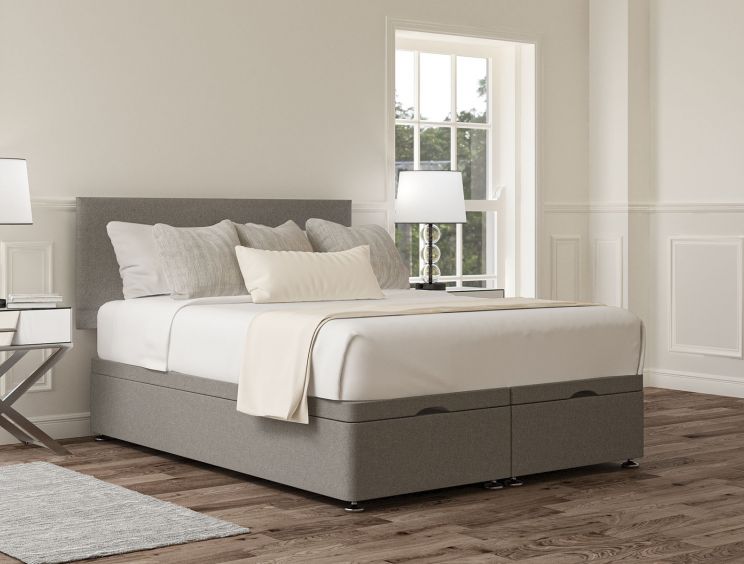 Henley Siera Silver Upholstered Compact Double Headboard and end Lift Ottoman Base