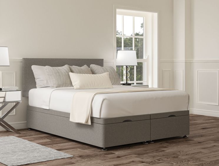 Henley Siera Silver Upholstered Single Headboard and end Lift Ottoman Base