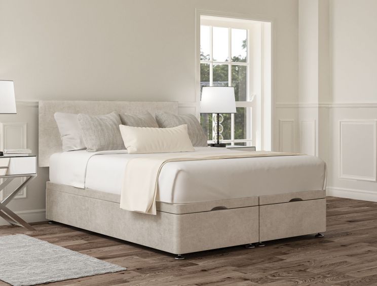 Henley Verona Silver Upholstered King Size Headboard and end Lift Ottoman Base