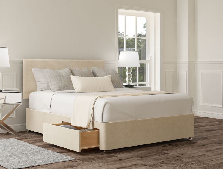 Henley Naples Cream Upholstered Double Headboard and 2 Drawer Base