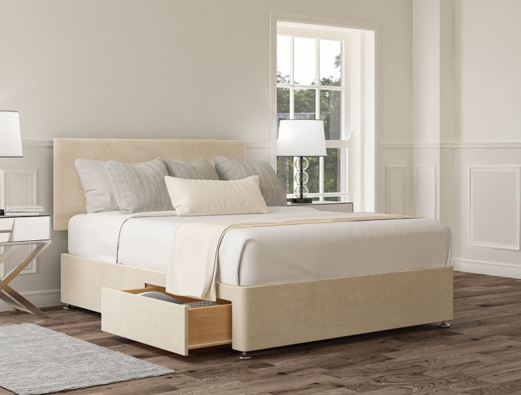 Henley Naples Cream Upholstered Compact Double Headboard and 2 Drawer Base