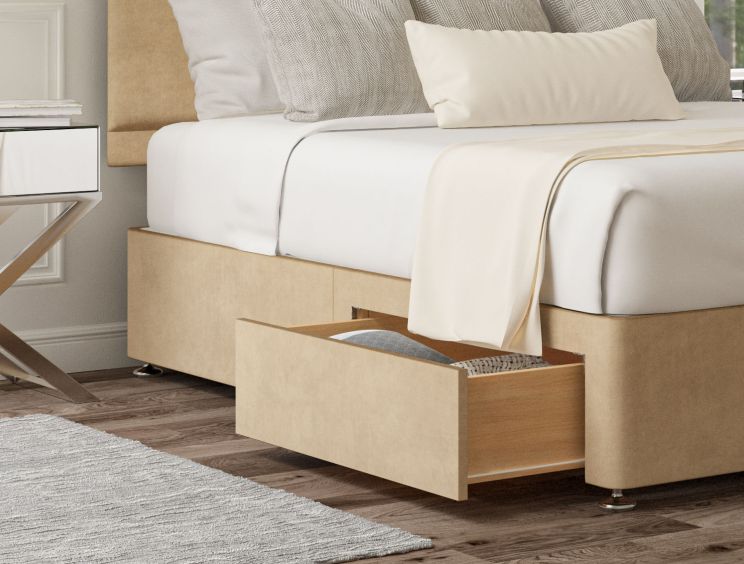 Henley Plush Mink Upholstered Compact Double Headboard and 2 Drawer Base