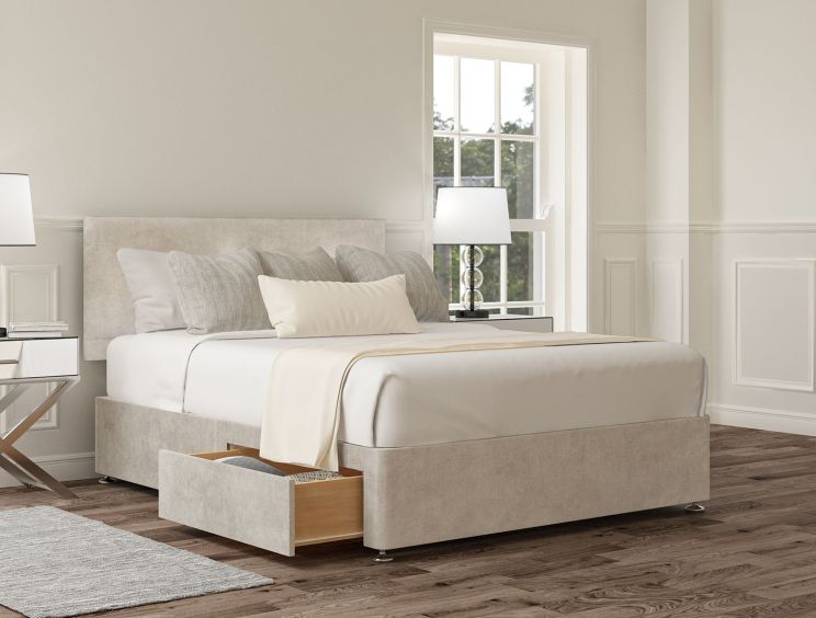 Henley Verona Silver Upholstered Double Headboard and 2 Drawer Base