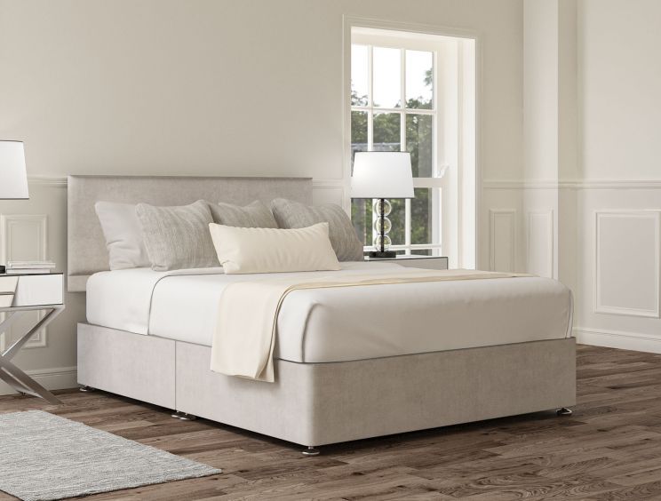 Henley Plush Silver Upholstered Compact Double Headboard and Non-Storage Base