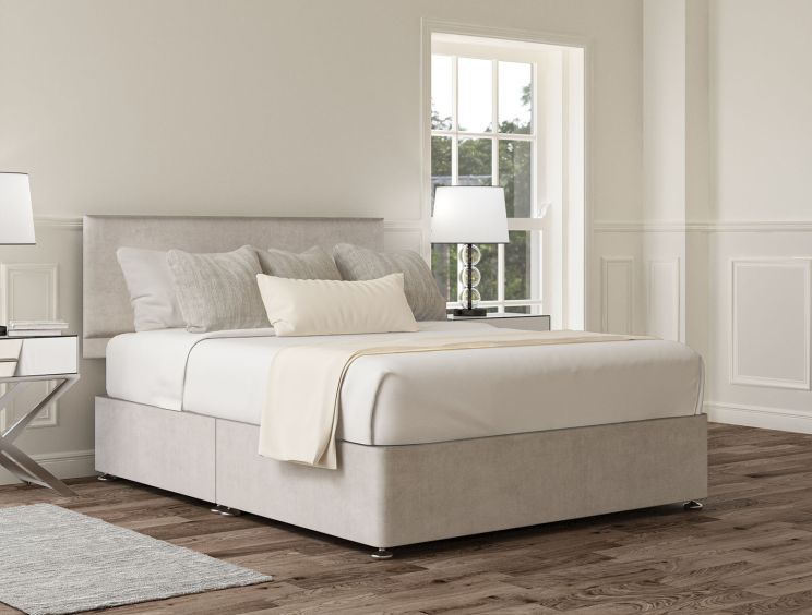 Henley Plush Silver Upholstered Compact Double Headboard and Non-Storage Base