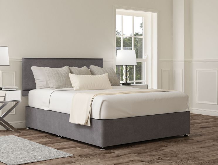 Henley Plush Steel Upholstered Compact Double Headboard and Non-Storage Base