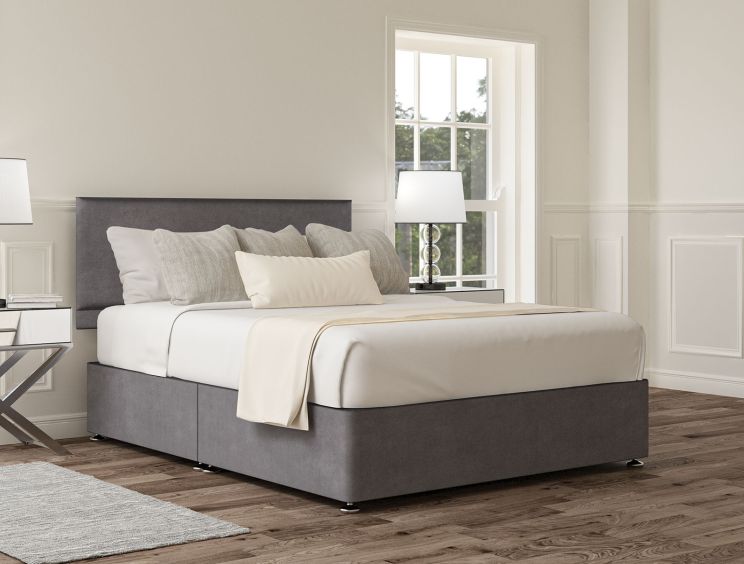 Henley Plush Steel Upholstered Double Headboard and Non-Storage Base