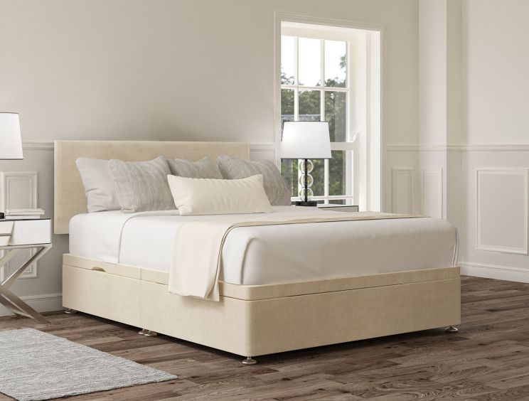 Henley Naples Cream Upholstered Compact Double Headboard and Side Lift Ottoman Base