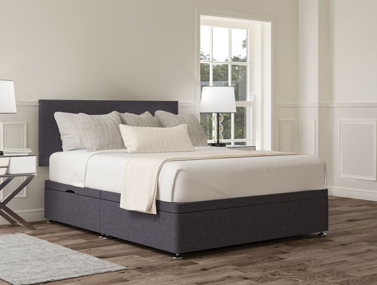Henley Siera Denim Upholstered Compact Double Headboard and Side Lift Ottoman Base