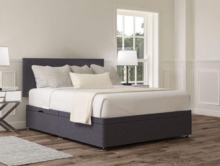 Henley Siera Denim Upholstered Double Headboard and Side Lift Ottoman Base