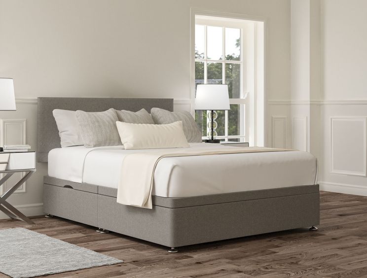 Henley Siera Silver Upholstered Compact Double Headboard and Side Lift Ottoman Base