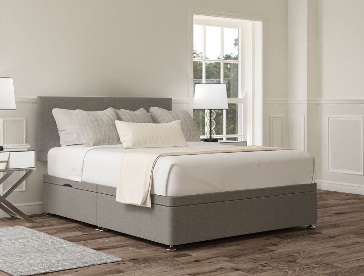 Henley Siera Silver Upholstered Single Headboard and Side Lift Ottoman Base