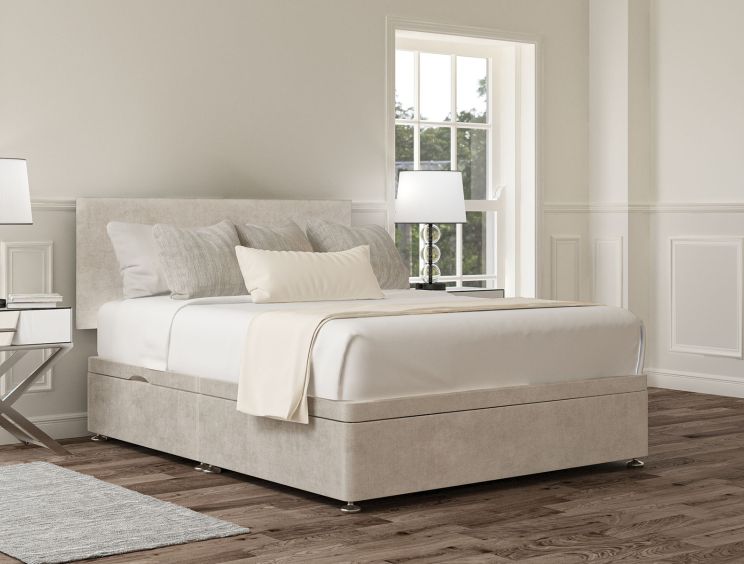 Henley Verona Silver Upholstered Compact Double Headboard and Side Lift Ottoman Base