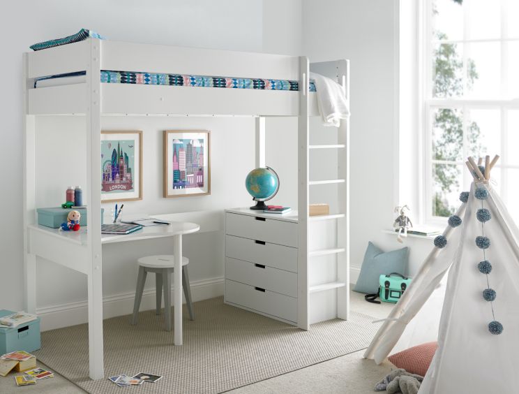 Modena High Sleeper Bed Frame with Desk 4 Drawer Chest time4sleep