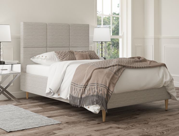 Lauren Upholstered Linea Fog Compact Double Bed Frame With Beech Feet Only