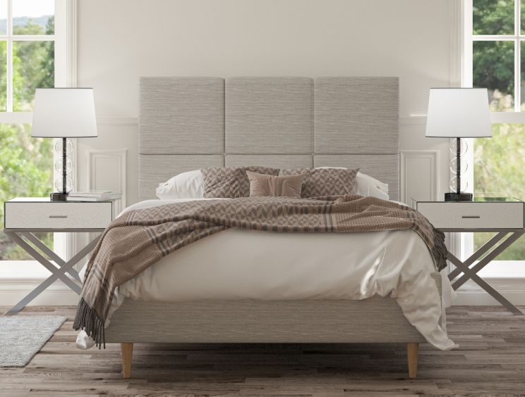 Lauren Upholstered Linea Fog Compact Double Bed Frame With Beech Feet Only