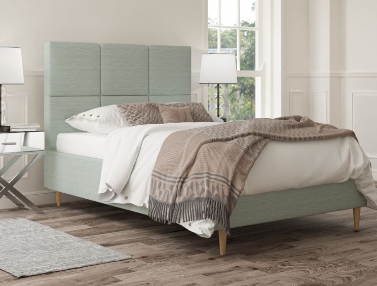 Lauren Upholstered Linea SeaBlue Double Bed Frame With Beech Feet Only
