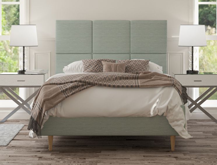 Lauren Upholstered Linea SeaBlue Compact Double Bed Frame With Beech Feet Only