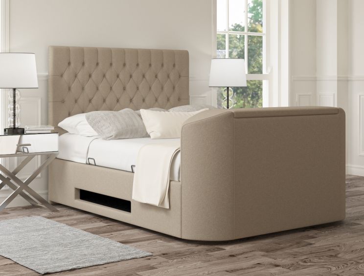 Claridge Upholstered Arran Natural Ottoman TV Bed - Double Bed Frame Only