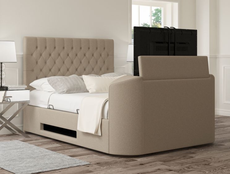 Claridge Upholstered Arran Natural Ottoman TV Bed -Super King Size Bed Frame Only